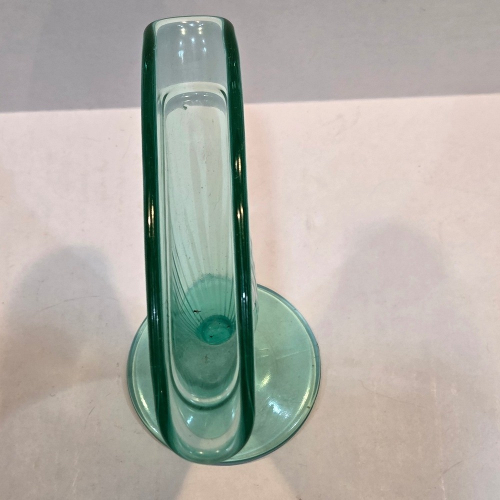 Vintage Uranium Glass Fan Vase Teal Green Ribbed Art Deco UV Reactive - Picture 4 of 10